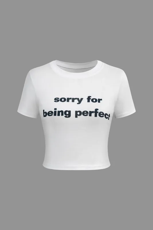 Letter Print Round Neck Short Sleeve T-Shirt sold by Micas