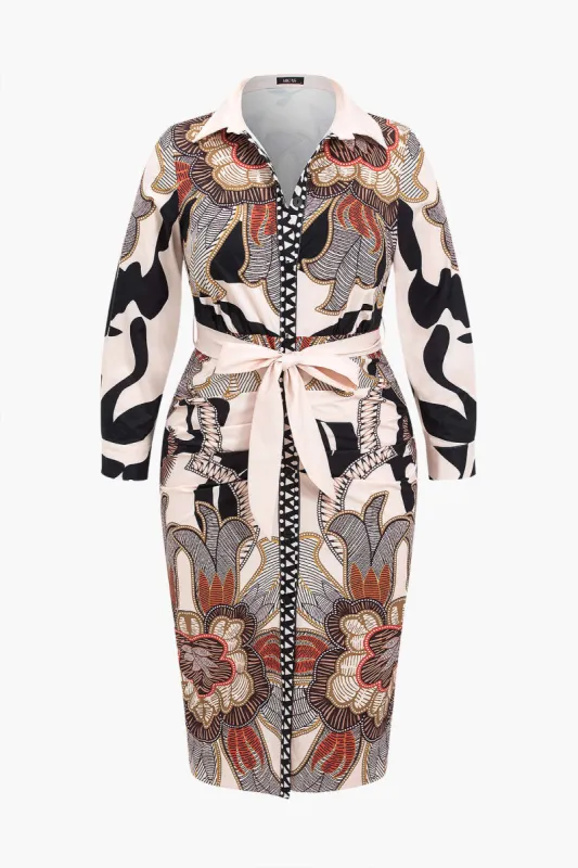 PLUS SIZE BAROQUE PRINT LANGE SEMME TIEP RUCHED MIDI KLACH sold by Micas