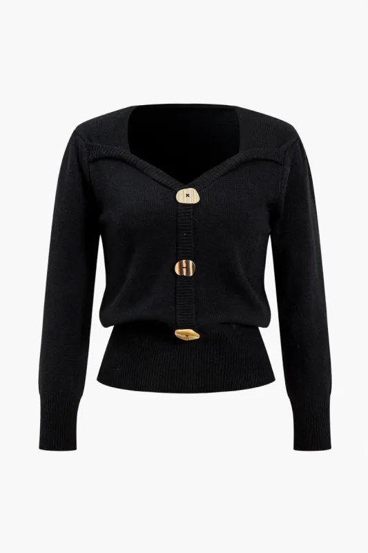 Knit Button Long-Sleeve Top sold by Micas