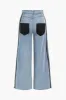 Denim patchwork brede ben jeans sold by Micas