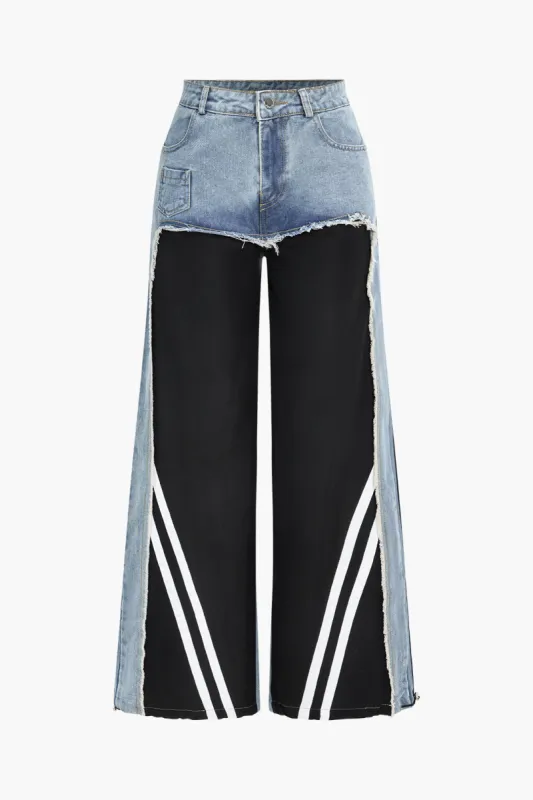 Denim patchwork brede ben jeans sold by Micas