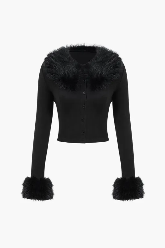 Faux pels krave knap langærmet top sold by Micas