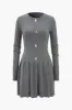 Sweater Metallic Button Long Sleeve Pleated Dress sold by Micas