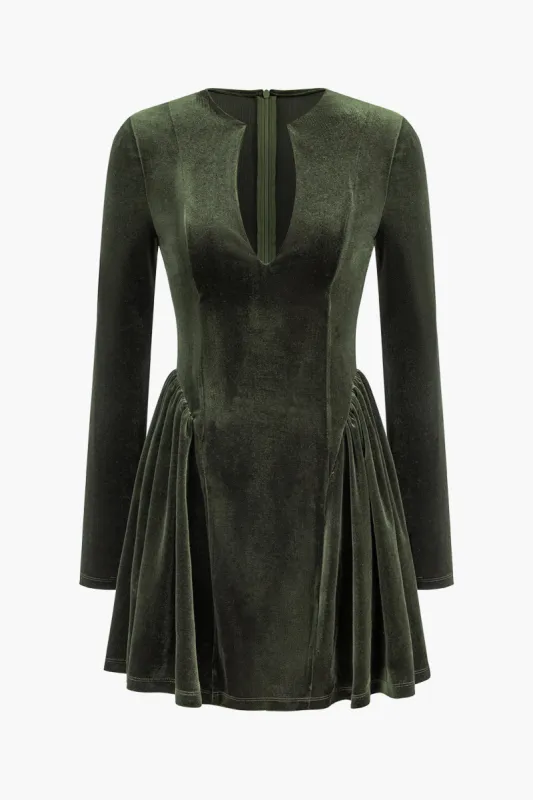 Velvet V-Neck Long Sleeve Ruched Mini Dress sold by Micas