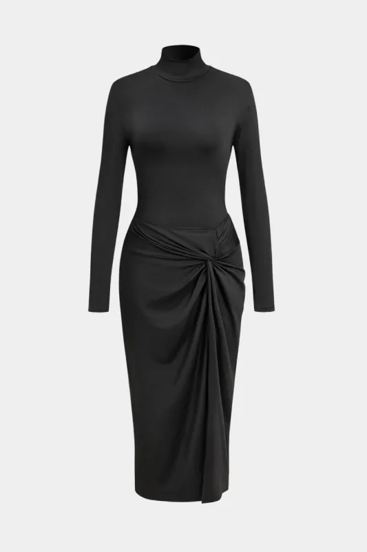 Twist Knot Long Sleeve Ruched Midi Dress sold by Micas