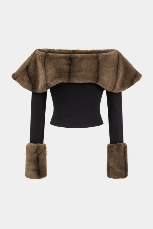 Patchwork off skulder langærmet top sold by Micas