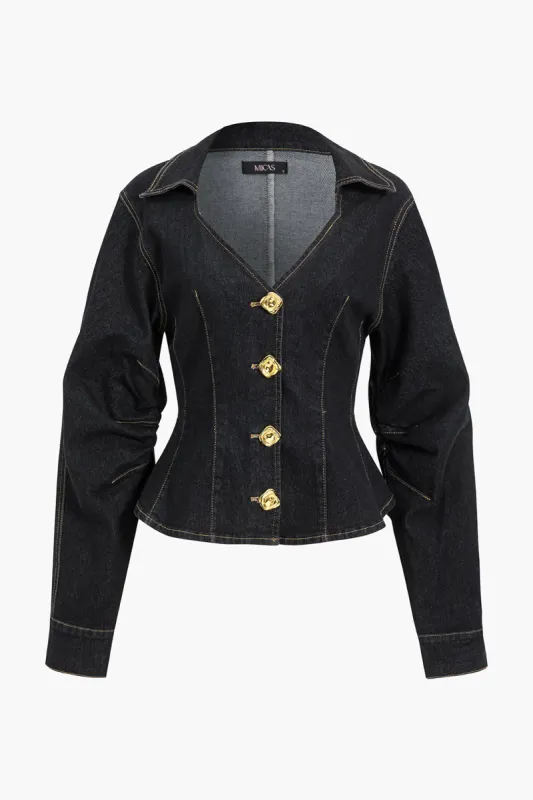 Denim metallisk knap overtøj sold by Micas