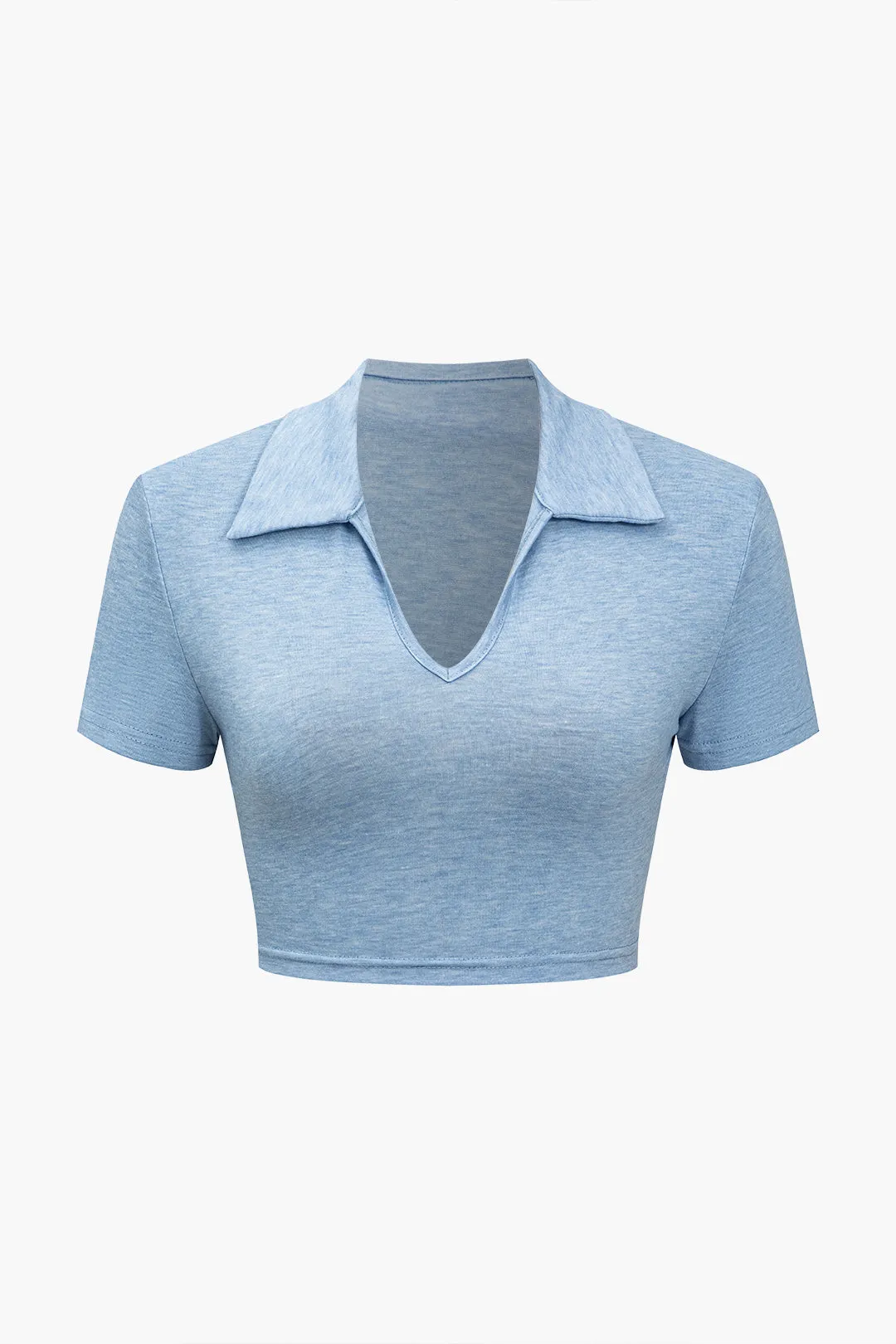 V-hals beskåret top og dobbelt linning shorts sæt sold by Micas product image thumbnail 2