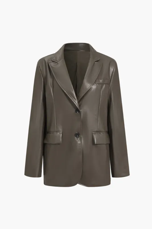Faux læder knapede hakket lapel blazer sold by Micas