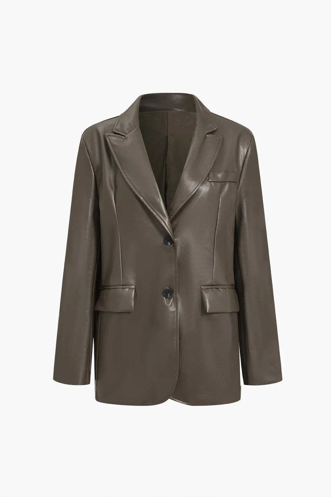 Faux læder knapede hakket lapel blazer sold by Micas