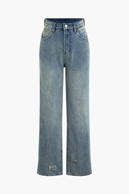 Denim rippet frynse skar ud jeans sold by Micas