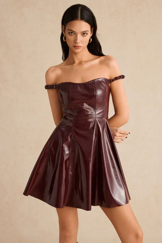 Faux Leather Off Shoulder Mini Dress sold by Micas