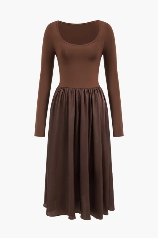 Satin Patchwork Long Sleeve Maxi Dress sold by Micas