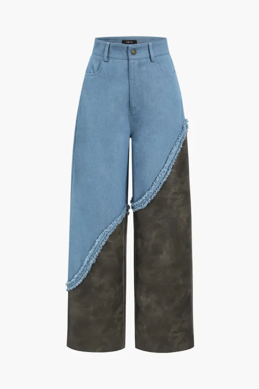 Faux Leather Patchwork High Waist Trousers sold by Micas