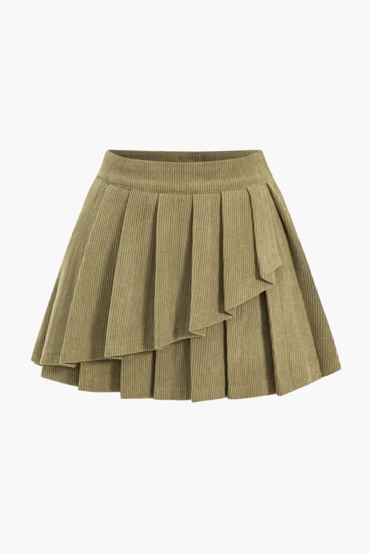 Høj talje plisseret asymmetrisk corduroy nederdel made by Micas