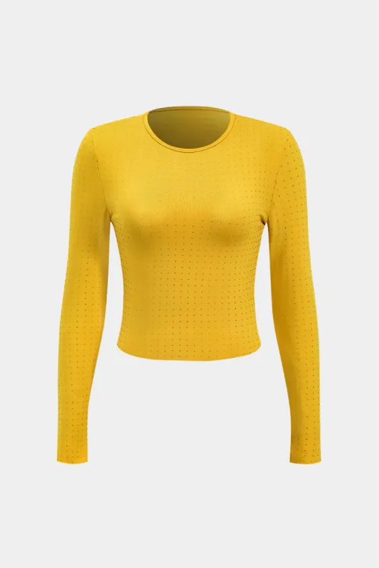 Rhinestone Accent Long-Sleeve Top sold by Micas