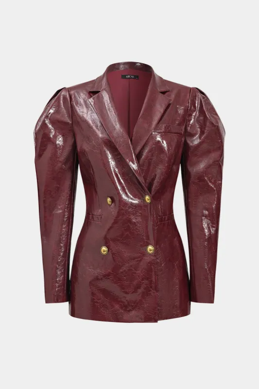 Faux læder gigot ærme dobbeltbrystet blazer sold by Micas