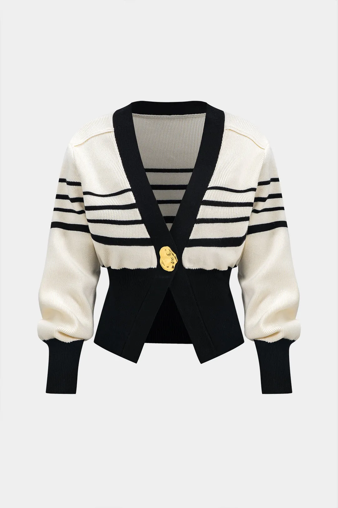 Kontrast strik metallisk knap cardigan sold by Micas