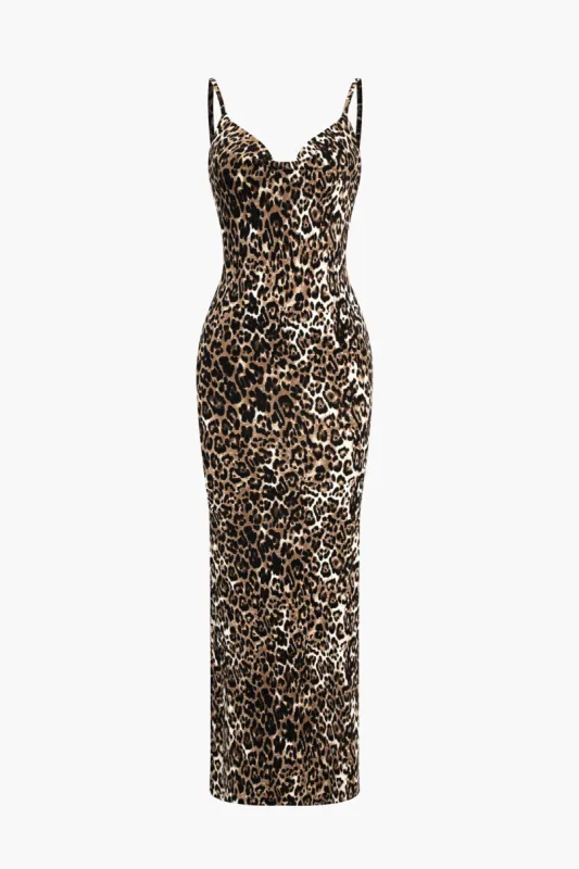 Leopard Print Slip Sleeveless Backless Midi Dress sold by Micas