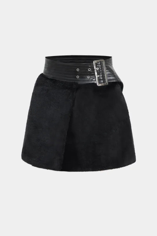 Faux Leather Patchwork Belted Skirt sold by Micas