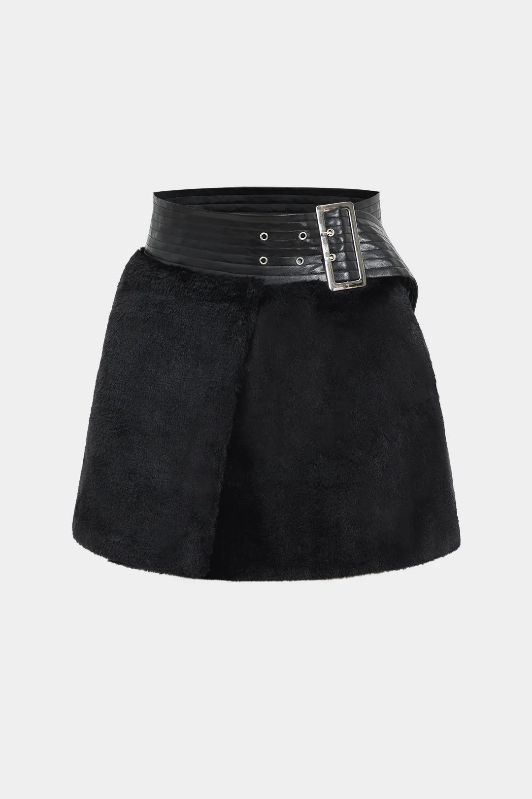 Faux Leather Patchwork Belted Skirt sold by Micas