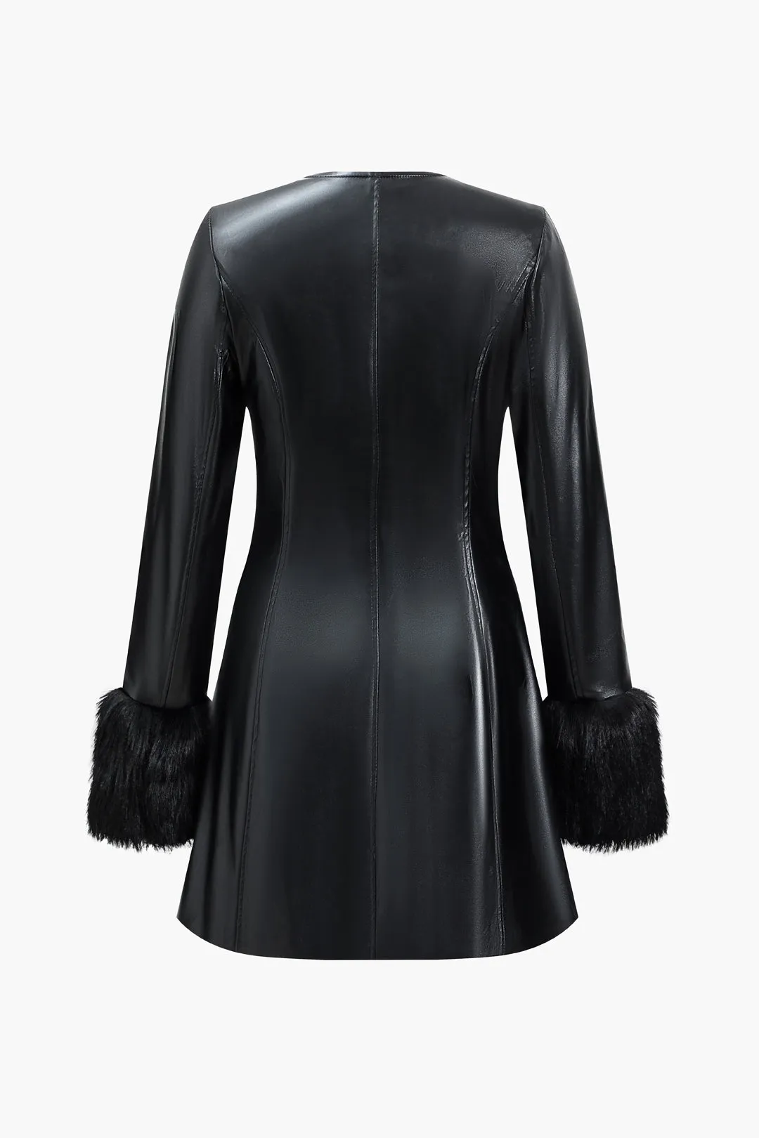 Faux Leather Round Neck Patchwork Fur Mini Dress sold by Micas product image thumbnail 2