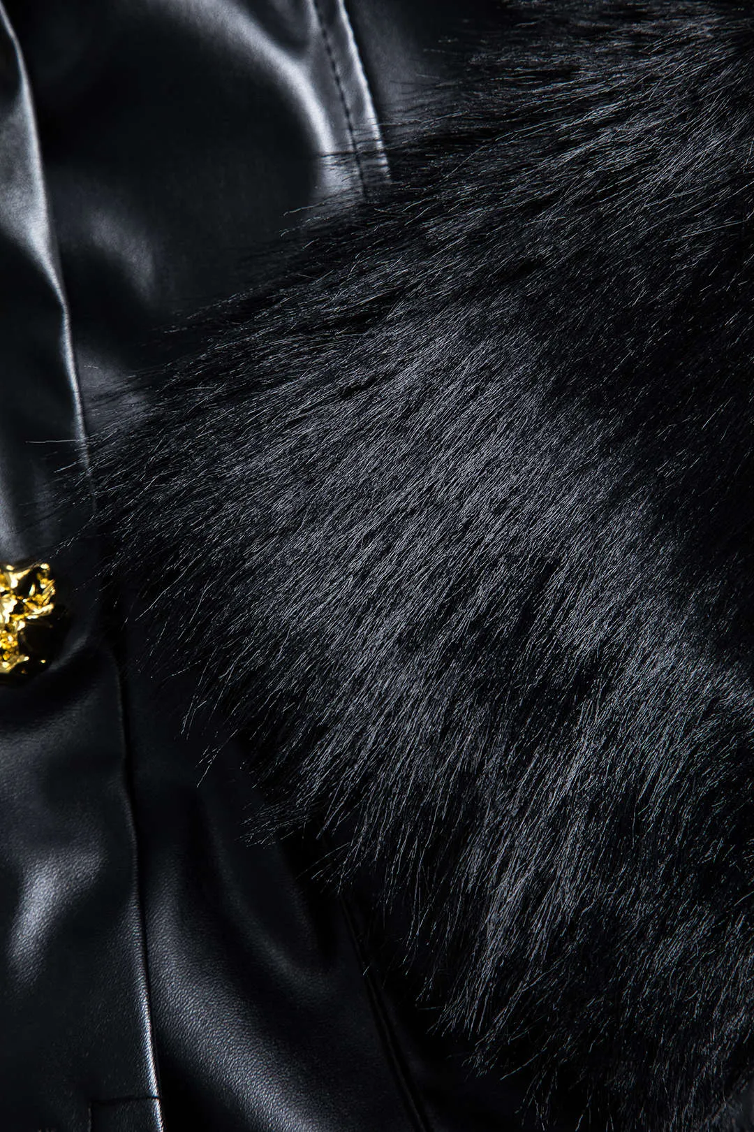 Faux Leather Round Neck Patchwork Fur Mini Dress sold by Micas product image thumbnail 4