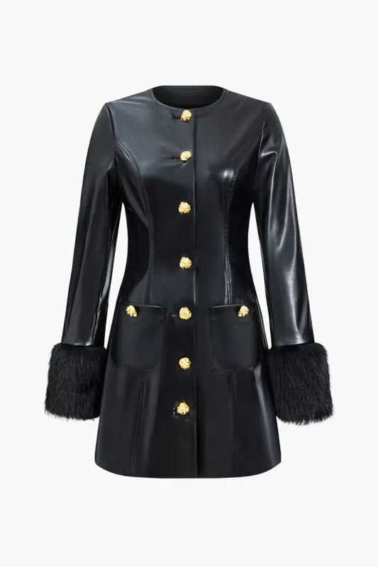 Faux Leather Round Neck Patchwork Fur Mini Dress sold by Micas