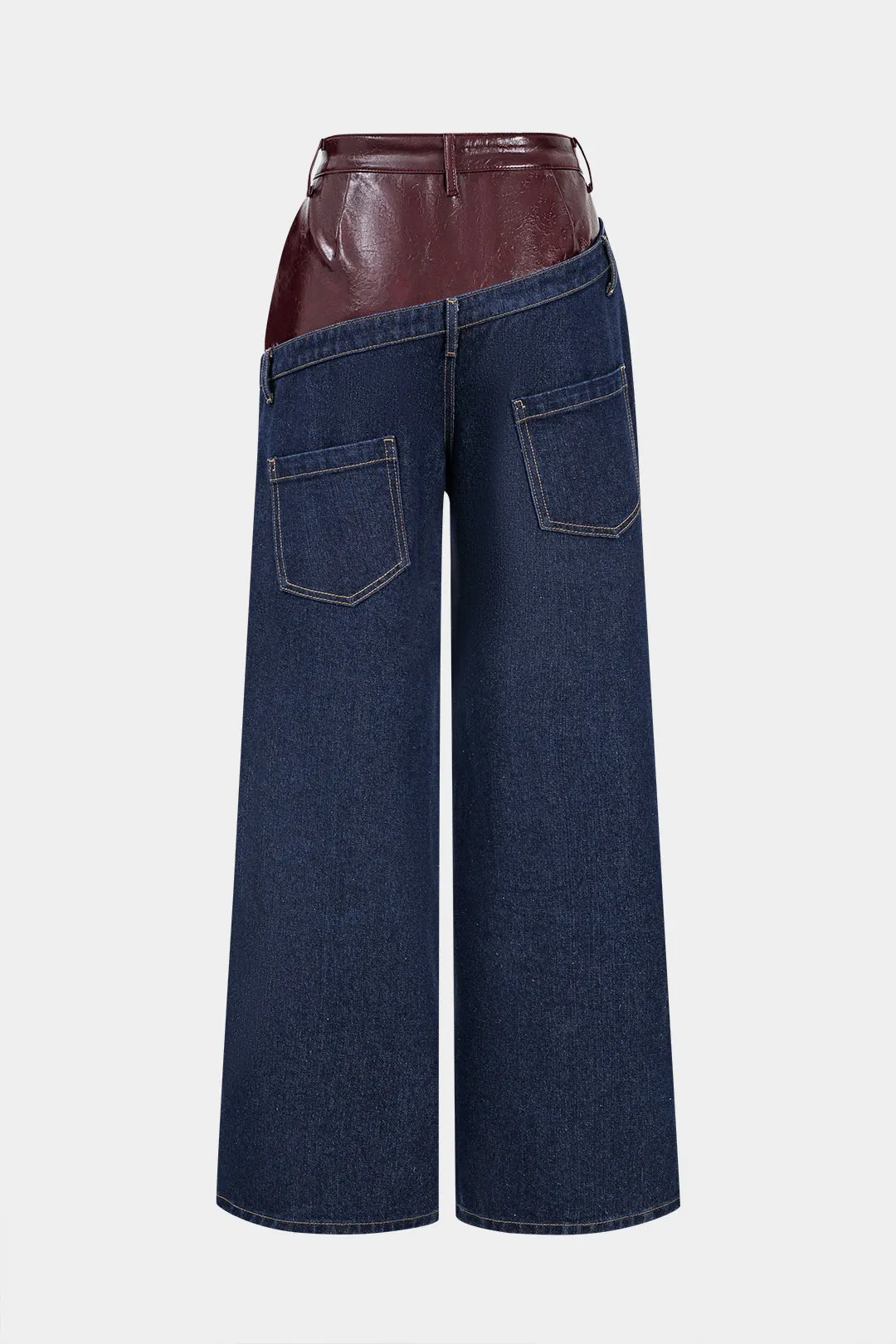 Patchwork Faux Leather Wide Leg Jeans sold by Micas product image thumbnail 2