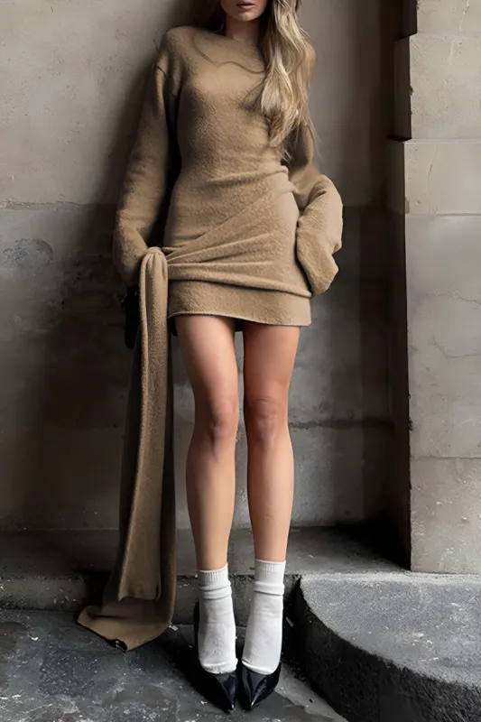 Sweater Bell Sleeve Long Sleeve Tie Front Dress sold by Micas