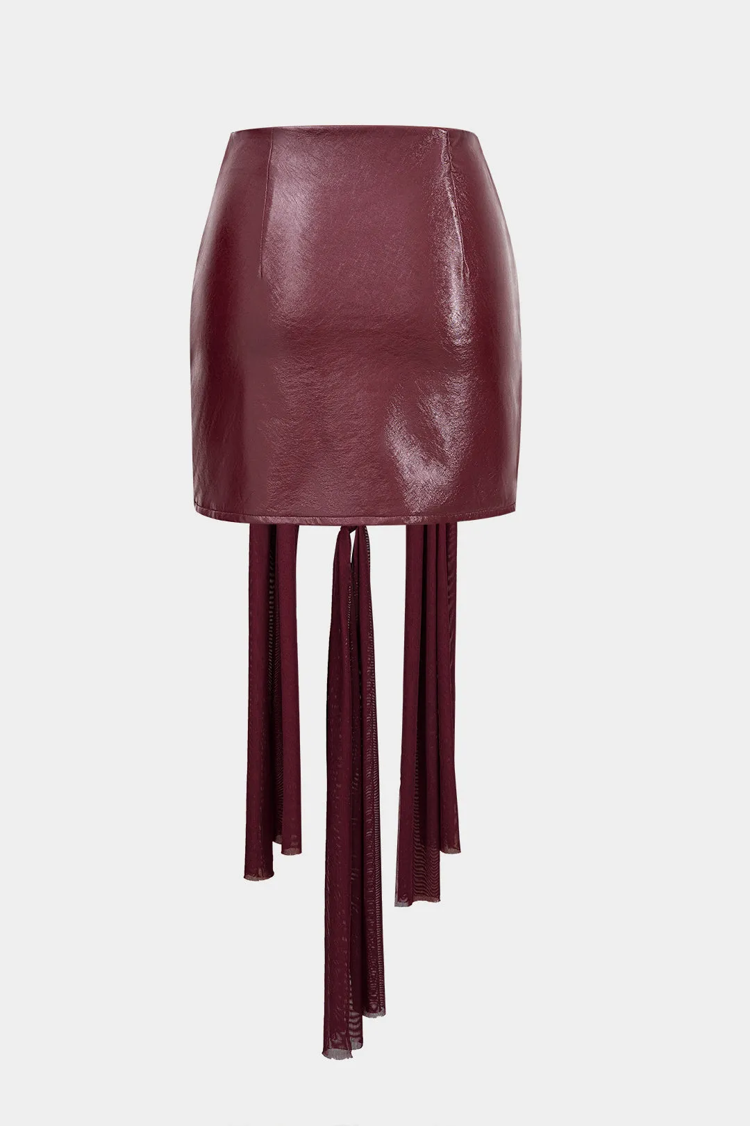 Tie Front Mesh Patchwork Faux Leather Skirt sold by Micas product image thumbnail 2