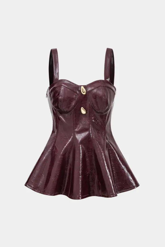 Metallic Button Ruched Faux Leather Bustier Cami Top sold by Micas