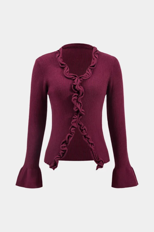 Sweater Ruched V-Neck Long-Sleeve Puff Sleeve Top sold by Micas