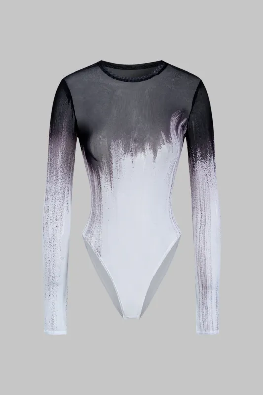Mesh langærmet kontrastprint bodysuit sold by Micas