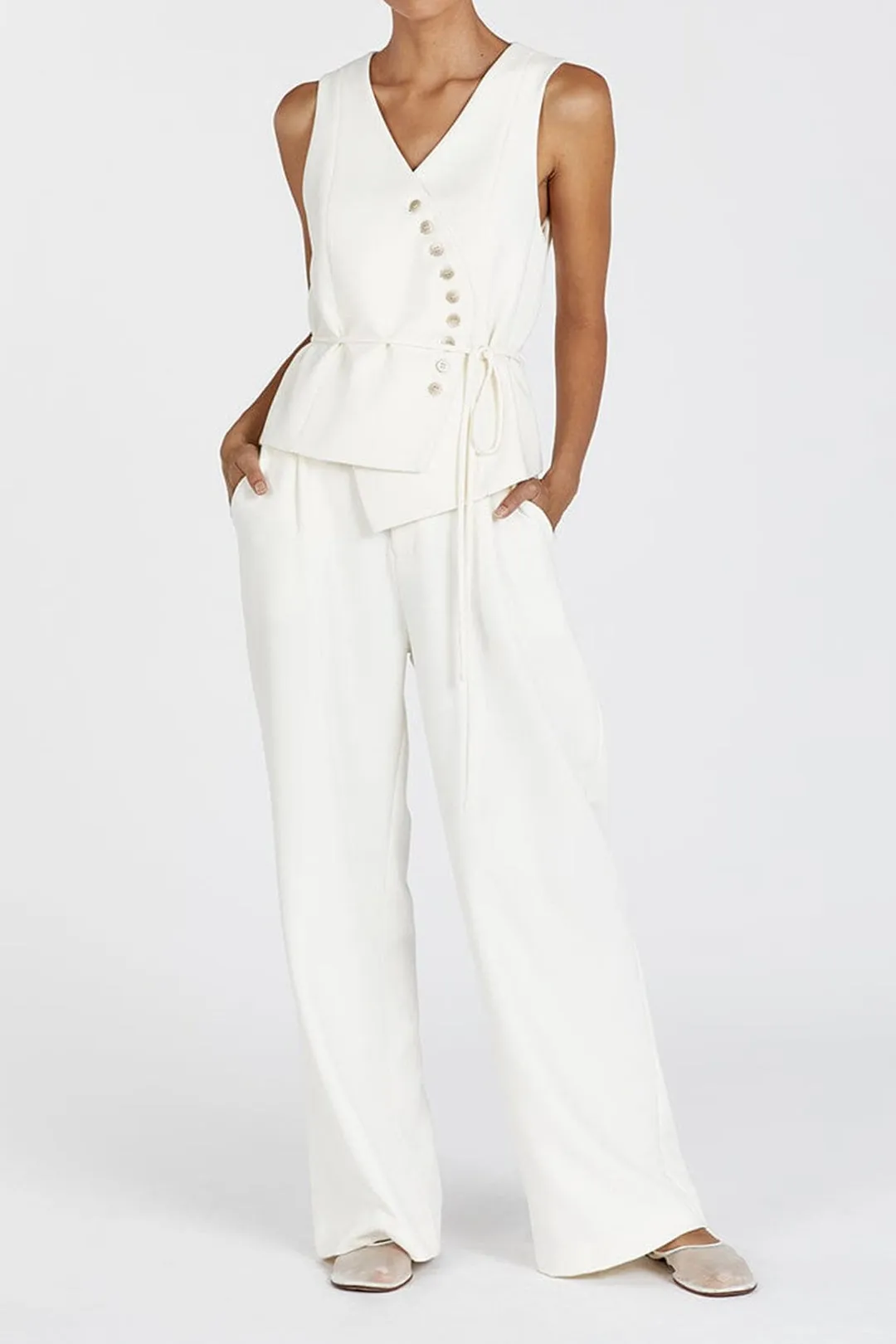 Solid Tie-Up Vest And Trousers Set sold by Micas