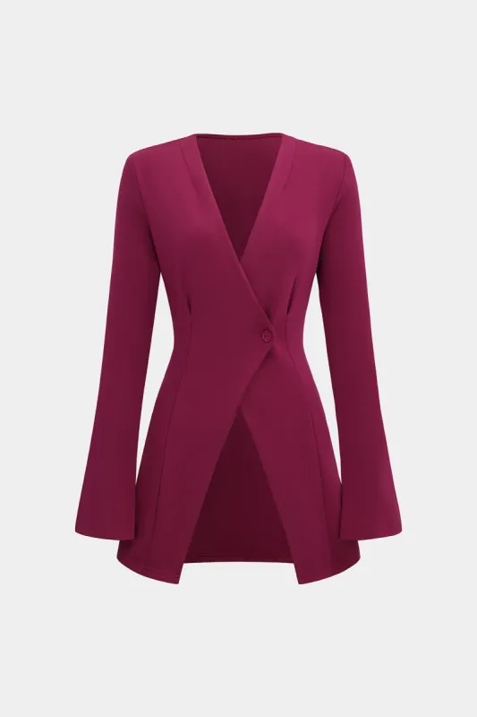 Solid Button Design Blazer sold by Micas