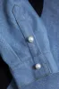 Denim patchwork noteret lapel blazer sold by Micas