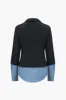 Denim patchwork noteret lapel blazer sold by Micas