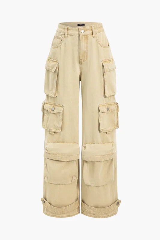 Flap Pocket Wide Leg Cargo Jeans sold by Micas