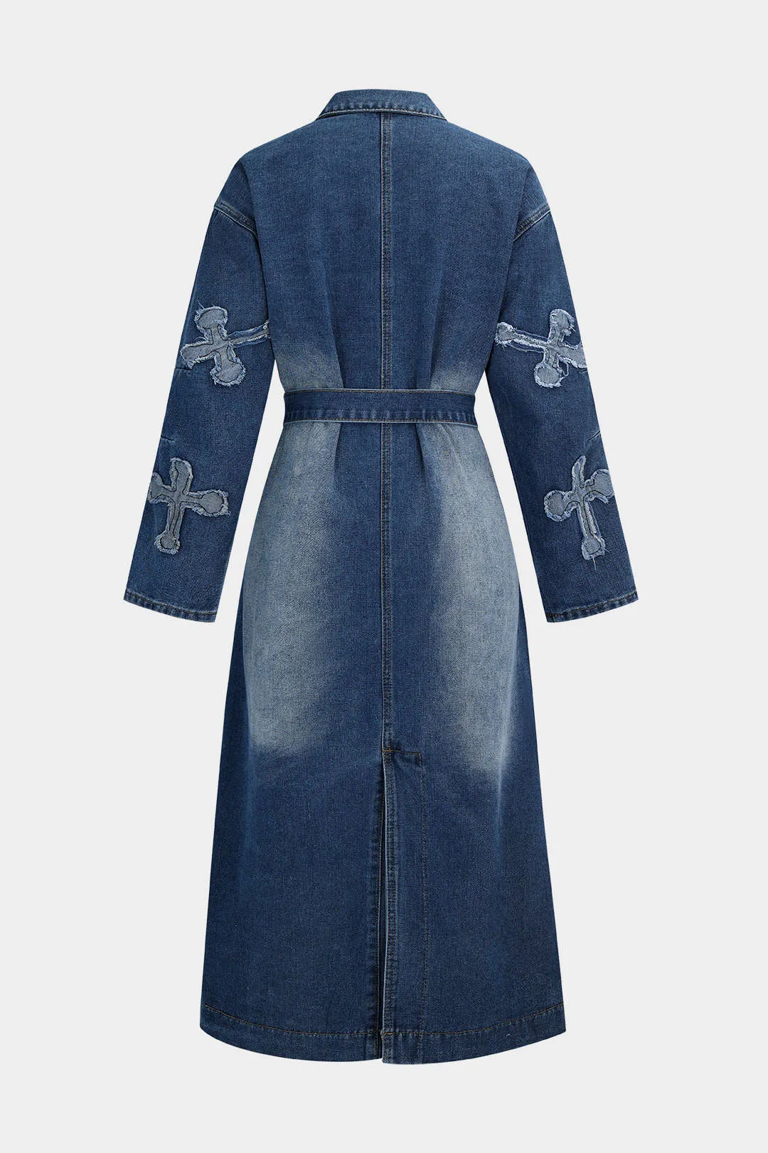 Embroidery Denim Long Coat Belted Outerwear sold by Micas product image thumbnail 2