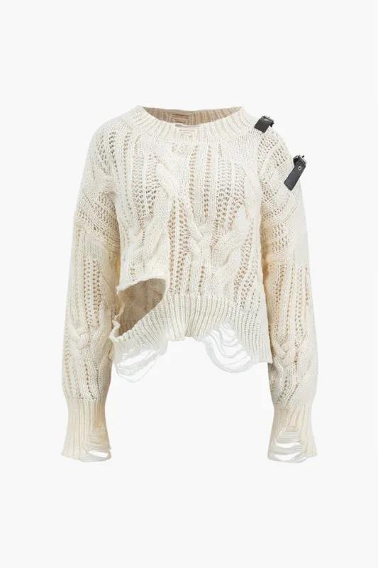 Knitted Cut Out Patchwork Belted Long-Sleeve Top sold by Micas