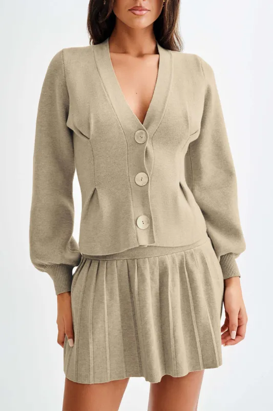 Knit V-Neck Button Long-Sleeve Top sold by Micas