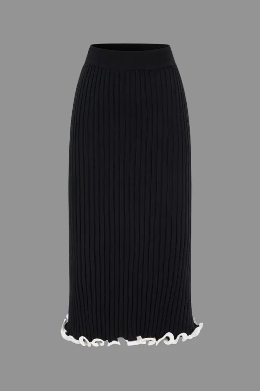 Sweater Scallop Edge High Waist Skirt sold by Micas