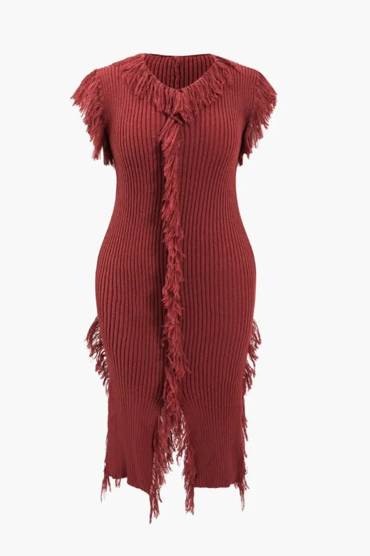 Plus Size Fringe Short Sleeve Knit Dress sold by Micas