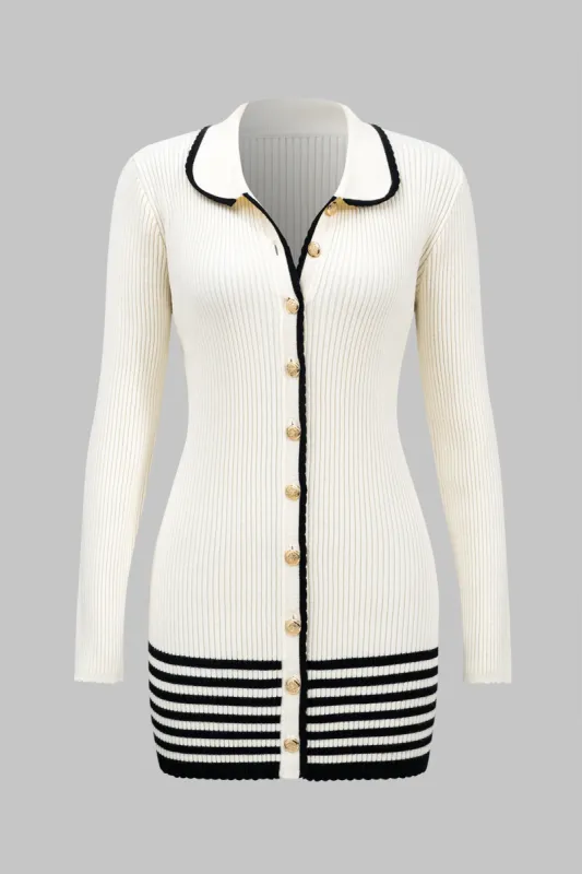 Contrast Button Long Sleeve Sweater Dress sold by Micas