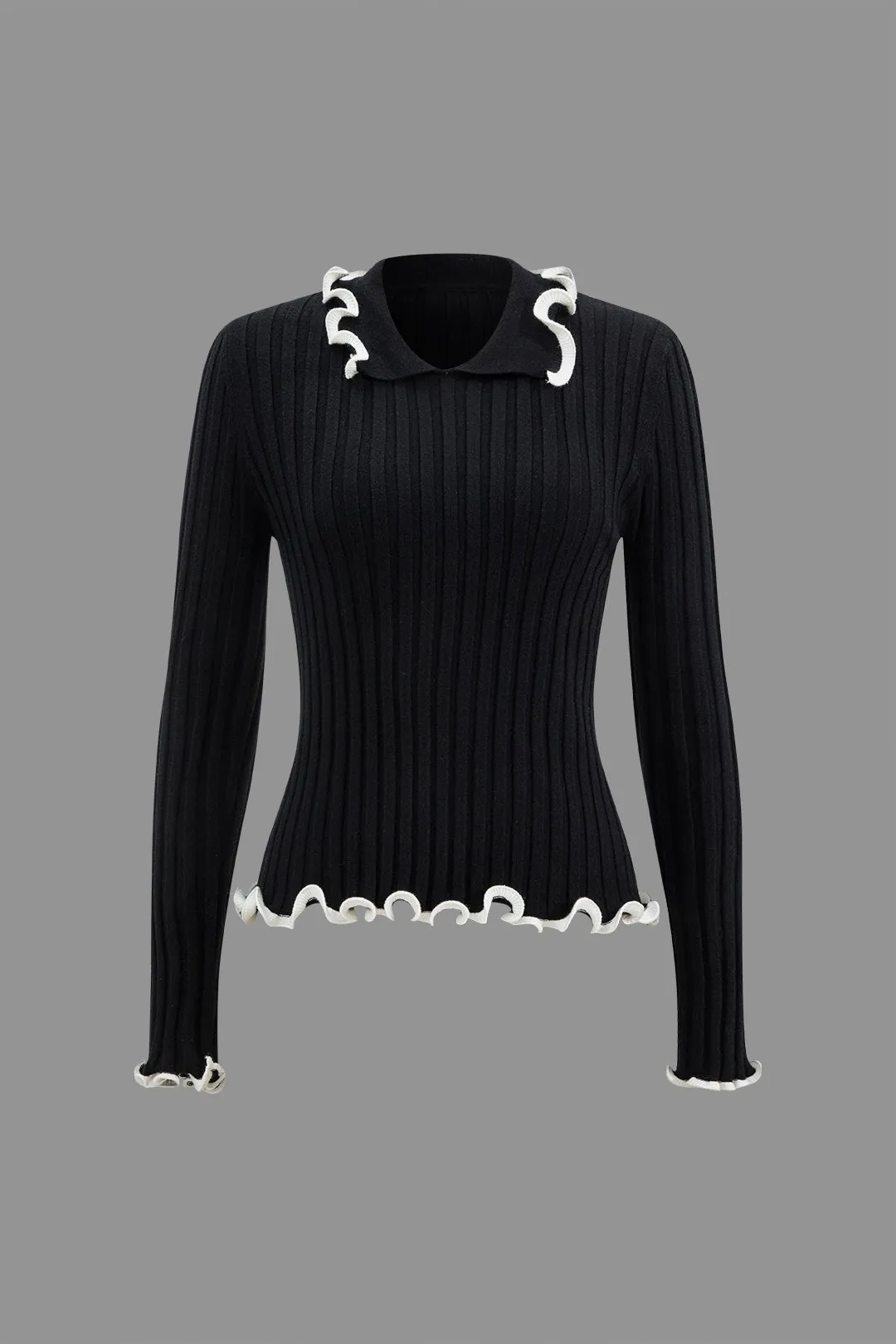 Scallop Edge Long-Sleeve Sweater Top sold by Micas