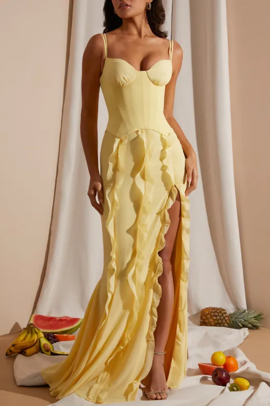 Ruffle Slip Split Sleeveless Maxi Dress sold by Micas