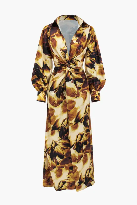 Floral Print Twist Knot Slit V-Neck Maxi Dress sold by Micas