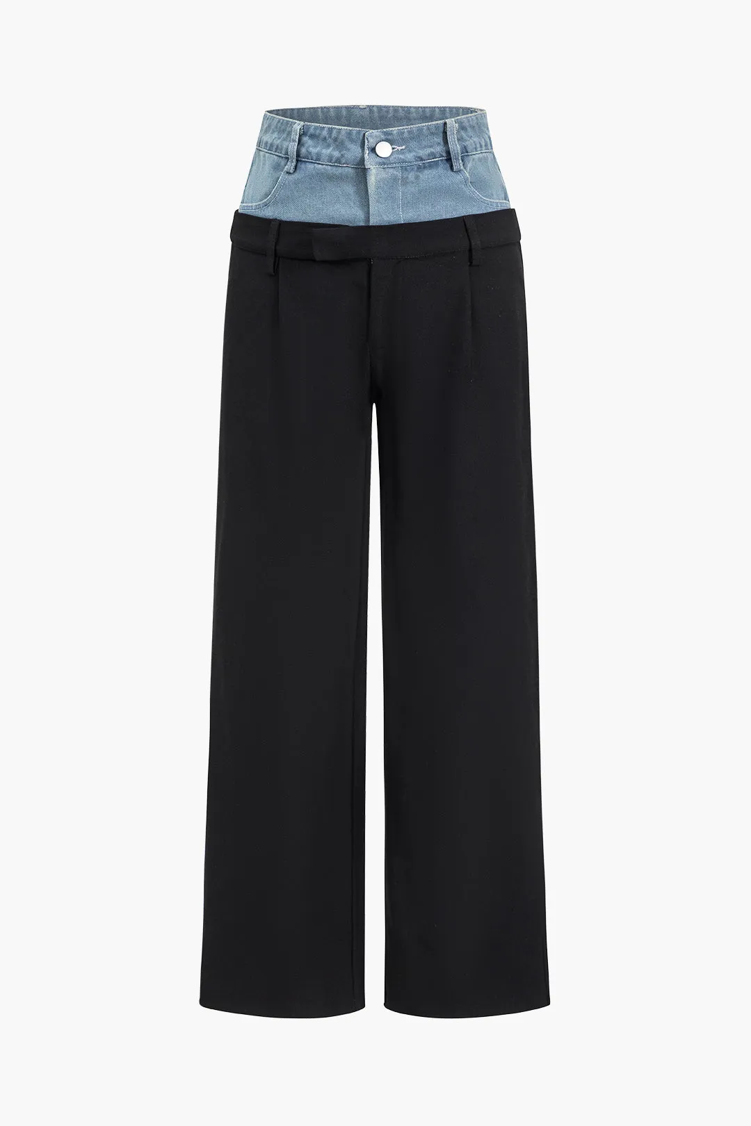 Denim patchwork lige bukser sold by Micas