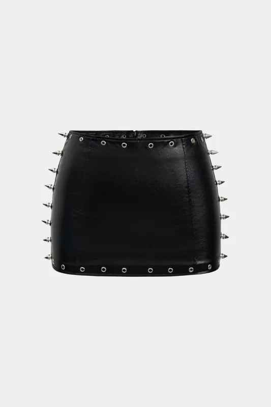 Studded Faux Leather Low Waist Skirt sold by Micas